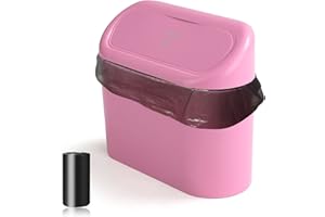 LAUNARY Mini Car Trash Can Bin with Lid and Trash Bags, Small Car Garbage Can Leakproof Car Accessories