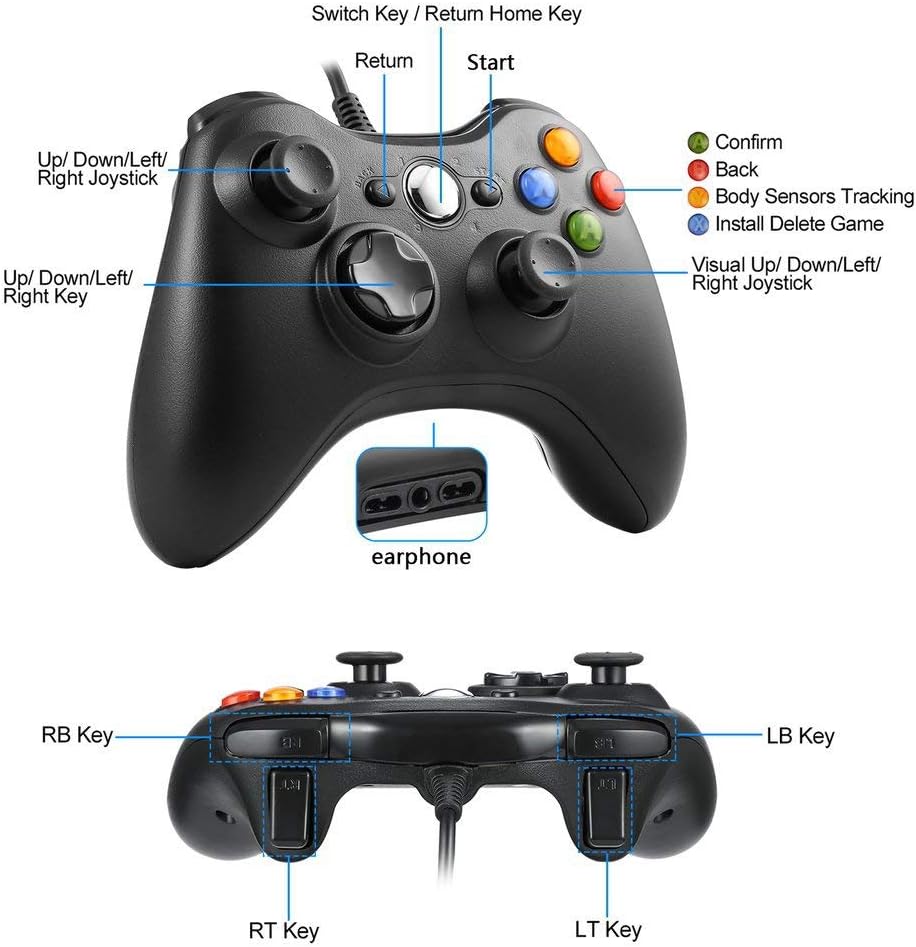 Game Controller for Xbox 360 - USB Gamepad for Microsoft Xbox 360 & Slim/PC Windows 7 8 10 - Ergonomic and Shoulders Buttons USB Gamepad - Ideal for All Gaming Sessions on Xbox and PC: Computers & Accessories
