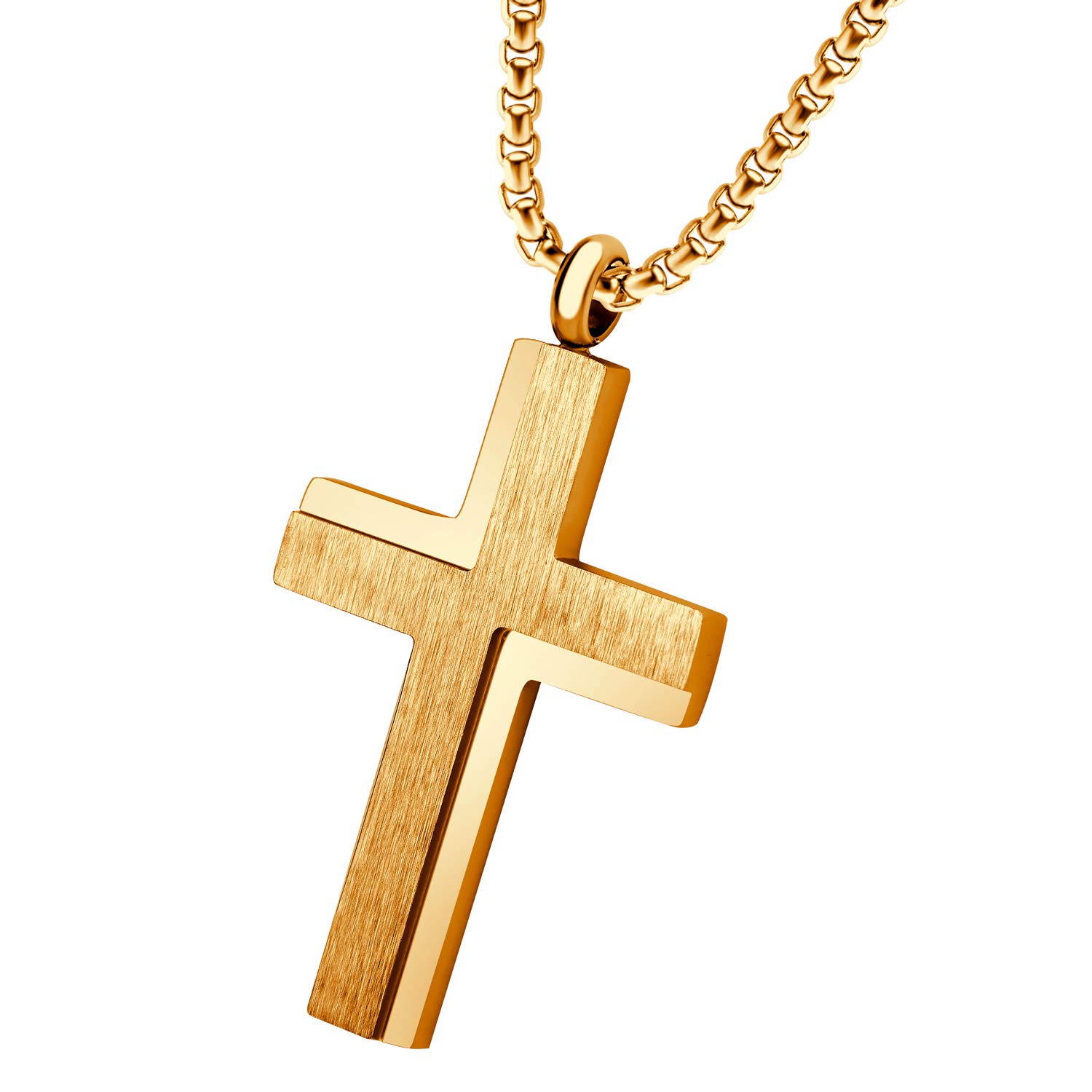 555Jewelry Stainless Steel Cross Necklace for Men, Cross Necklace for Women, Box Link Chain, Cross Pendant for Men, Womens Cross Necklaces, Cross Necklaces for Men, 16 Inch, Rose Gold