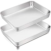 TeamFar Lasagna Pan, 12.3’’ x 9.75’’ x 2’’, Stainless Steel Rectangular Casserole Cake Baking Brownie Pan, Non-toxic & Sturdy, Brushed Surface & Deep Side, Dishwasher Safe, 2PCS