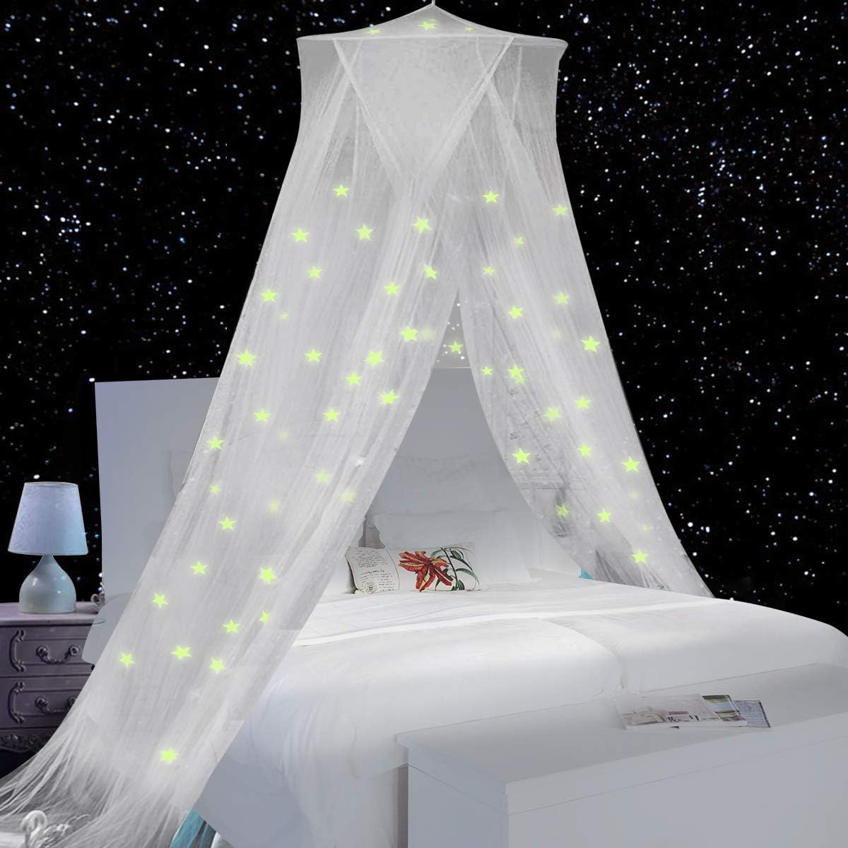 AMMER Fluorescent Stars Glow Bed Canopy, Mosquito Net for Baby, Kids, Girls or Adults, Suit for Cribs, Single Bed, Twin Bed or Full Size Bed: Home & Kitchen