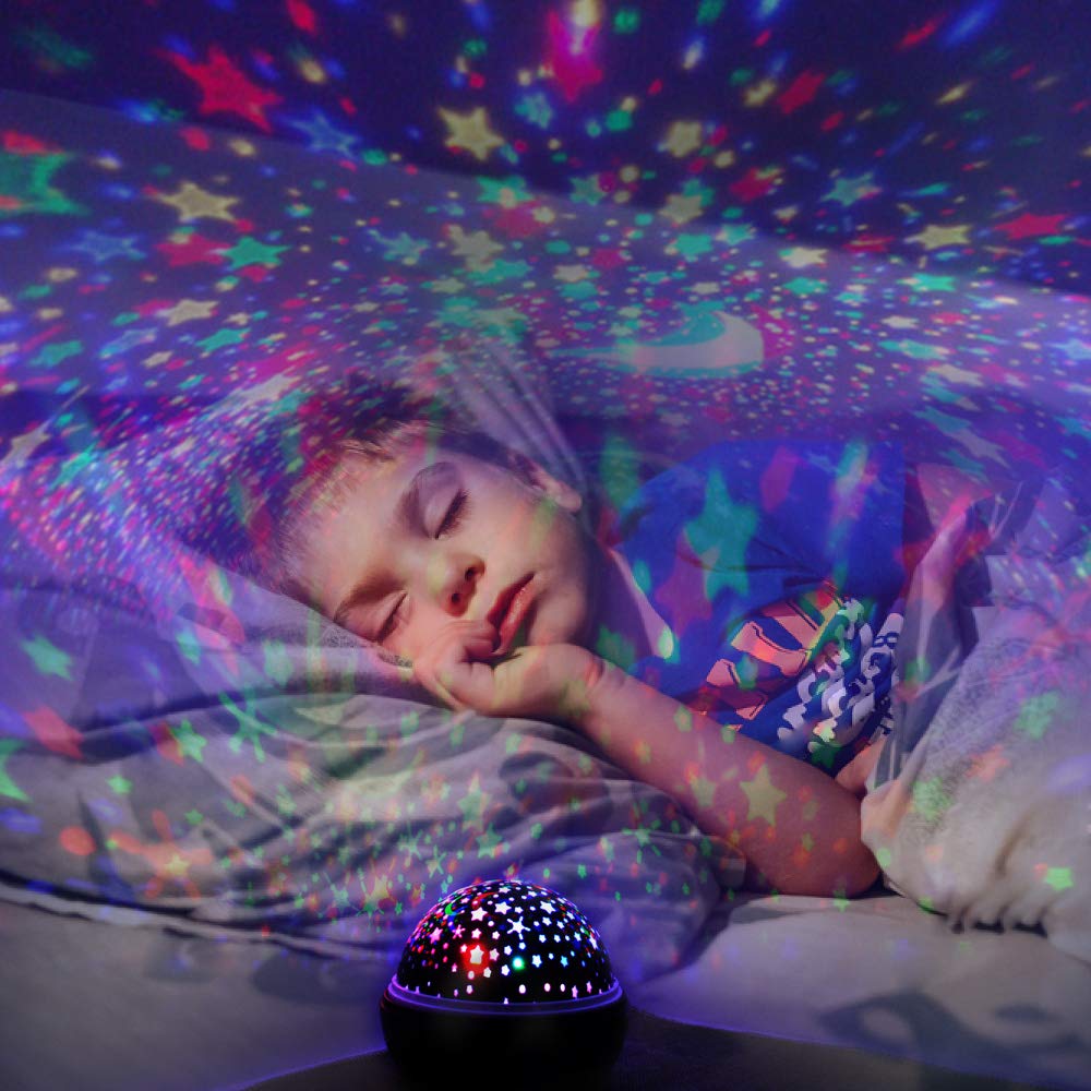 Sternenhimmel Projektor Lampe, Ifecco LED Nachtlicht Lampe 360° Rotierend Beleuchtung mit 8 Romantische Licht, Perfektes Geschenk für Babys, Kinder, Geburtstag, Weihnachten, Halloween (Schwarz)