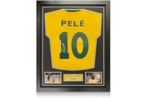 EXCLUSIVE MEMORABILIA Pele Signed Brazil Soccer Jersey. Framed | Autographed Sport Memorabilia