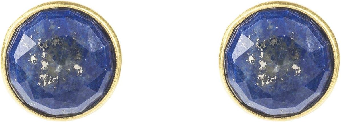 LATELITACircle Stud Earrings 18ct Gold Plated Sterling Silver Stud Natural Gemstone Round Lapis Lazuli Blue Gold December