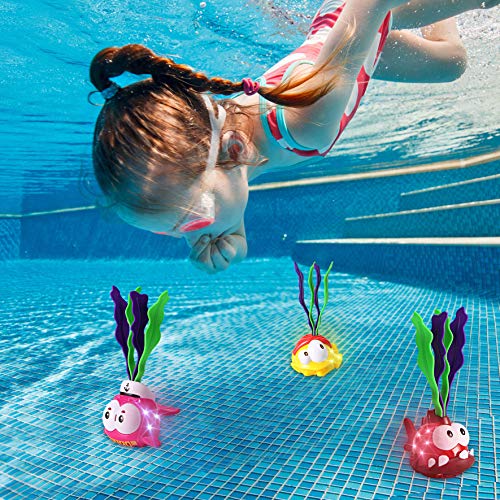 JOYIN Lightup Diving Pool Toys Set, 6 Packs of Diving Toy Animals