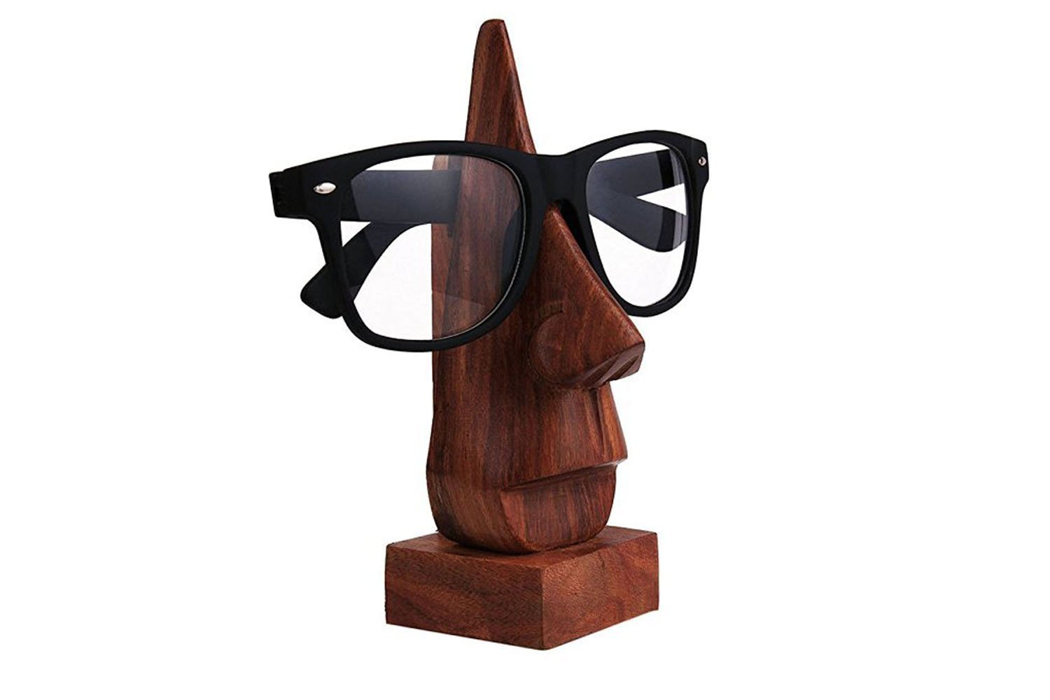 Classic Hand Carved Rosewood Nose-Shaped Eyeglass Spectacle Holder, Eyewear Holder, Sunglasses Holder 6 Inch.