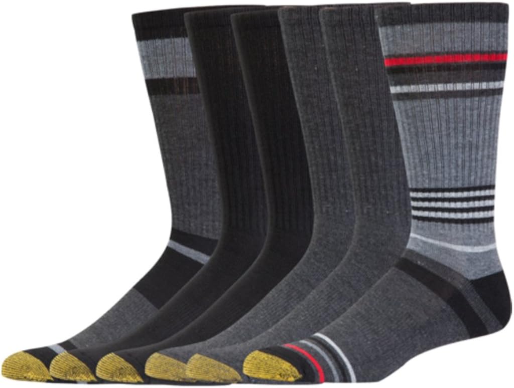 Gold Toe Men's Cotton Crew Athletic Sock, Black Assorted, 6Pack Sock