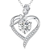 Rose Heart Pendant Necklace for Wife Moissanite Lab-Created Gem Jewelry for Women I Love You Wedding Anniversary Birthday Christmas Valentines Engagements Mothers Day for Her Girlfriend Mom Daughter