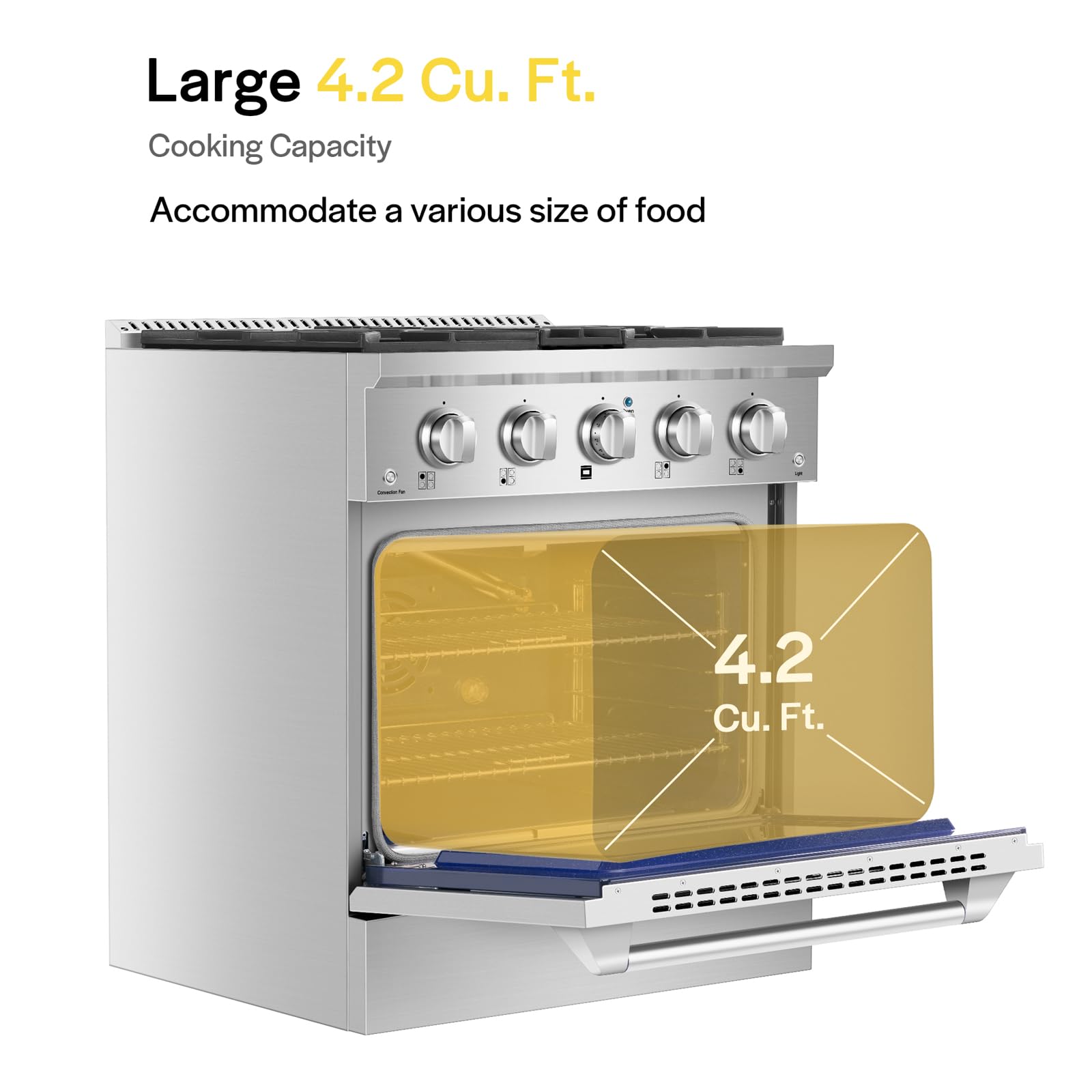 Empava Commercial Gas Range, Freestanding & Slide-In, 4.2 cu. ft. Pro-Style Single Oven with 4 Sealed Ultra High-Low Burners Heavy Duty Grates in Stainless Steel for Kitchen, Restaurant,30 Inch