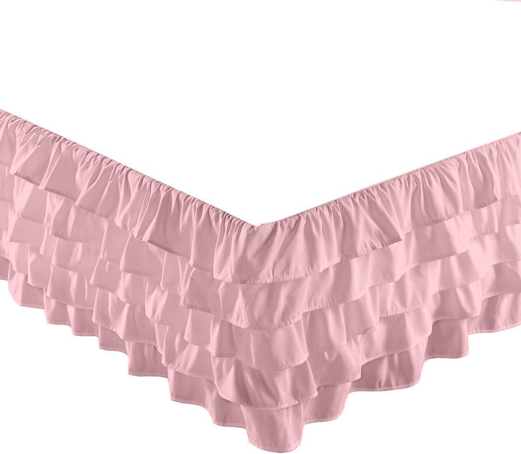 Green Living Group Chezmoi Collection Ella 15" Drop Multi Ruffle Waterfall Bed Skirt (California King, Pink)