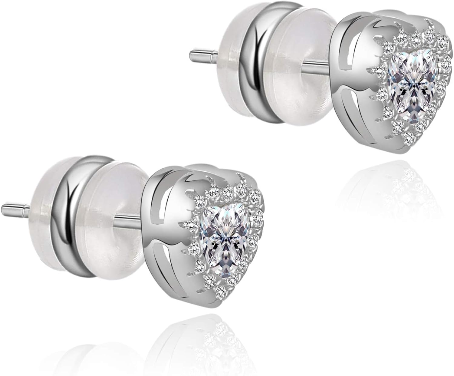 TIFMOCO Sterling Silver Stud Earrings,Heart Clear Cubic Zirconia Earrings Stud Pack