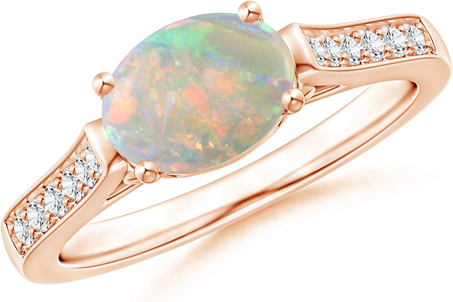 EastWest Oval Opal Solitaire Ring with Diamonds in 14K Rose Gold