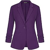 MINTLIMIT Women's Jackets Blazer Notched Lapel Lightweight Button Front Blazer Suit Jacket with Pockets (Purple, XL)