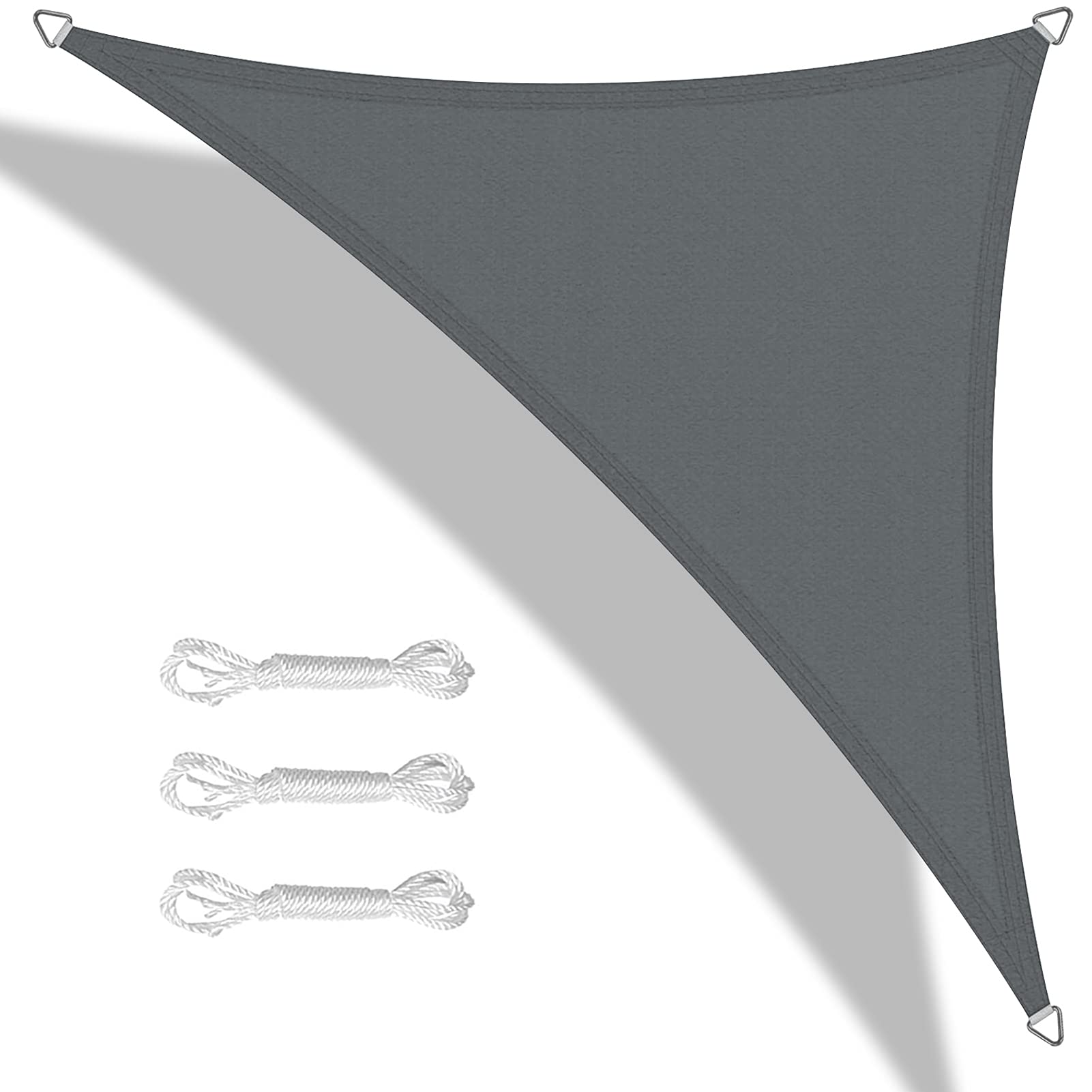 Teynewer Sun Shade Sail Triangle 3.6x3.6x3.6m Waterproof Shade Sail for Outdoor Garden Patio Party 98% UV Block Sunscreen Awning Canopy Sunsail with Free Rope, Dark Grey