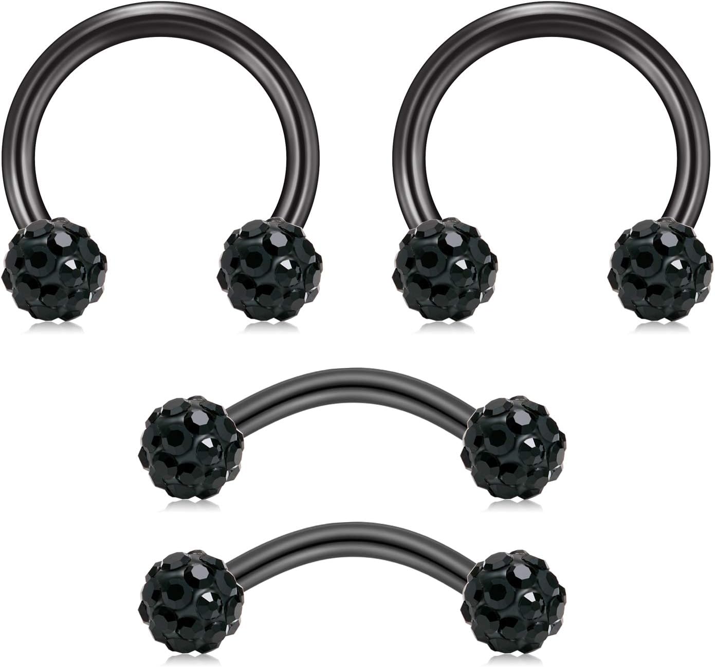 AVYRING 16G Daith Rook Earrings Stainless Steel with Crystal Ball Cartilage Helix Piercing Rings Jewelry