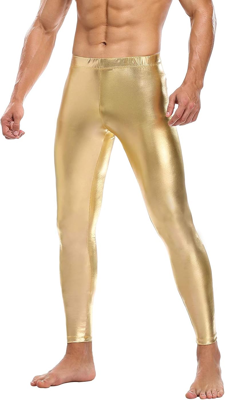 HDE Mens Holographic Meggings; Leggings for Halloween Costume, Disco, Festival: Clothing