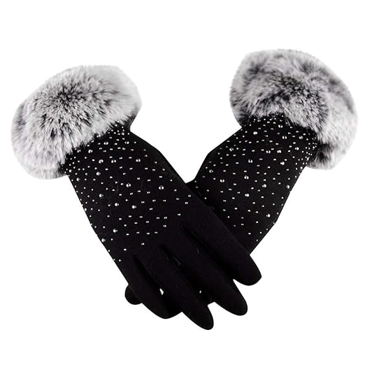 Women Warm Gloves Yaseking Fashion Rhinestone Decoration