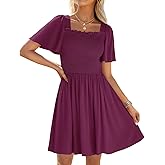 ZESICA Women's 2026 Summer Casual Mini Dress Flutter Short Sleeve Square Neck Smocked Tiered Ruffle Flowy Dresses