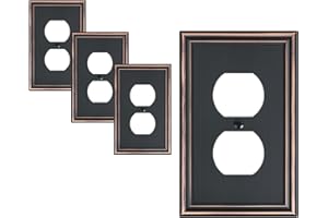 TREEWELL 4-Pack Single Duplex Outlet Cover Plate, Decorative Aged Bronze Switch Plates and Outlet Covers, Metal Wall Plates for Electrical Outlets, 1 Gang Receptacle Cover, Corrosion Resistant