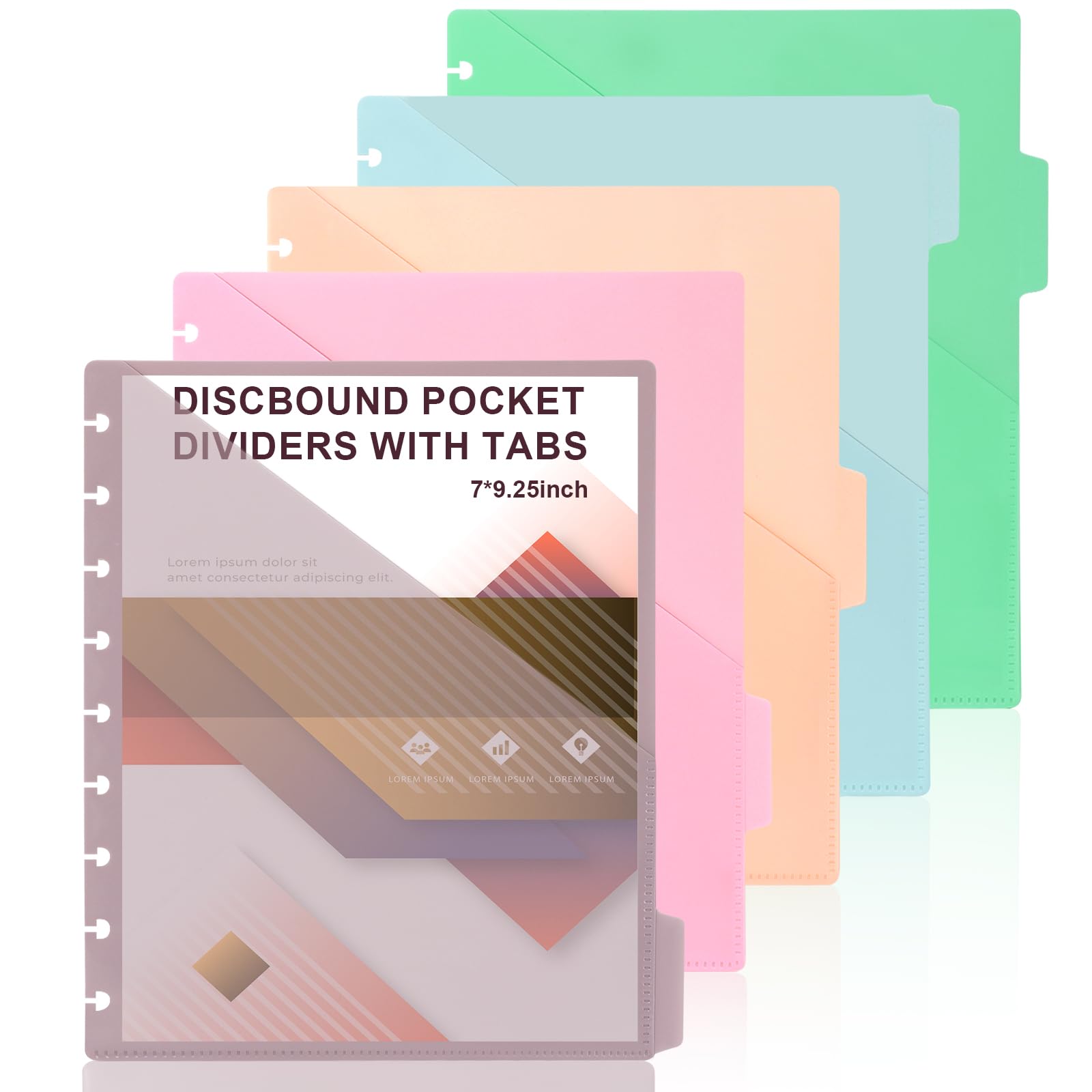 Photo 1 of 5 Tab 7 * 9.25 Inch Discbound Pocket Dividers with Tabs Planner Pockets Inserts Disc Notebook Accessories 9 Disc Planner Pocket Discbound Planner Cover for Document Discbound System (5)