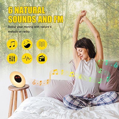 Wake Up Light, Elfeland Sunrise Alarm Clock with Sunrise/Sunset Simulation Touch Control Digital Alarm Clock with 6 Natural Sounds and FM Radio/10 Brightness Levels/Snooze Function Alarm Clock