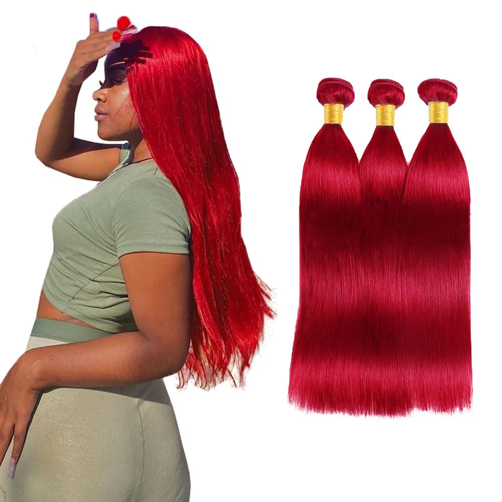Photo 1 of 22 24 26 Inch Red Bundles Human Hair Red Straight 3 Bundles Unprocessed Virgin Burgundy Straight Bundle Human Hair Extensions