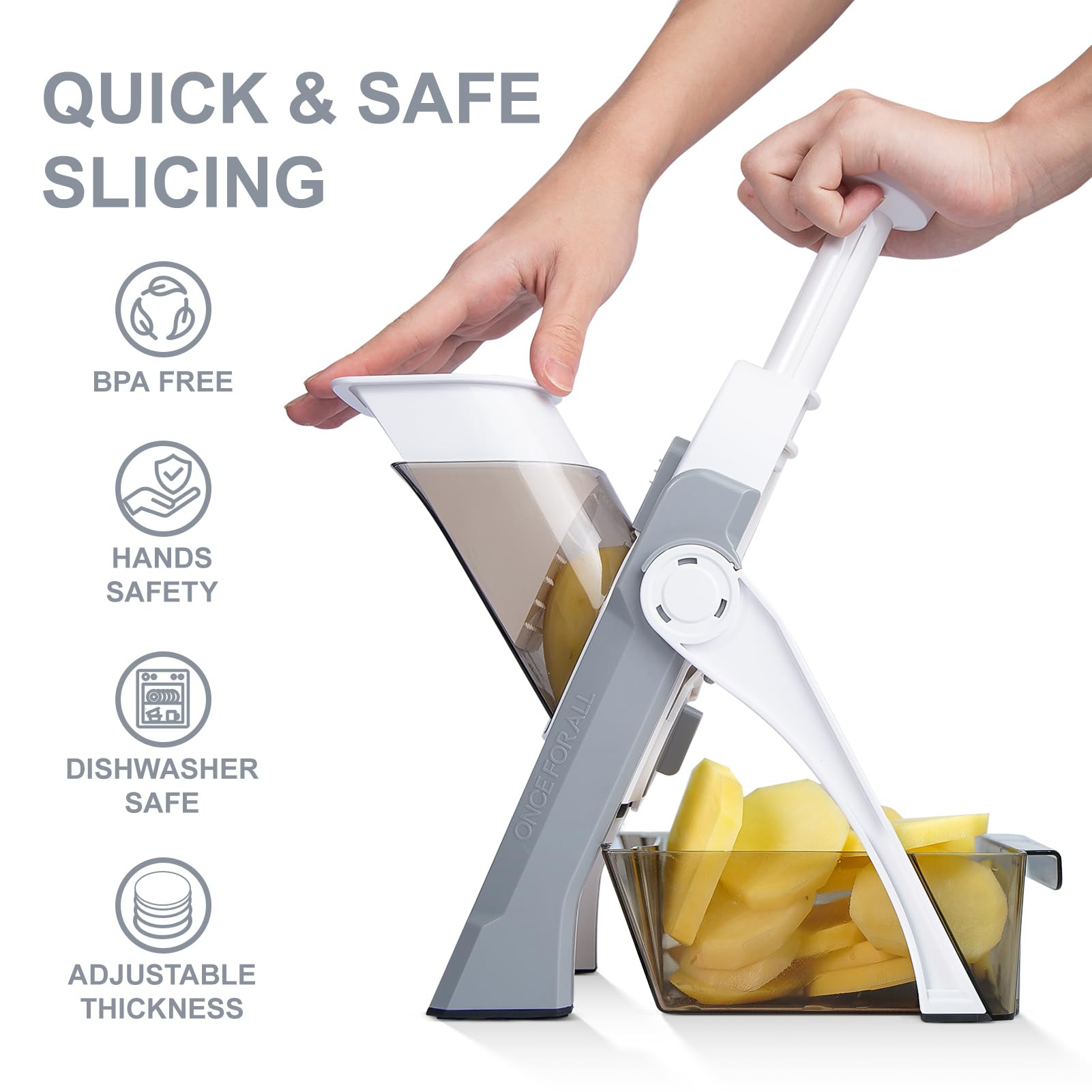 SupMaKin Safe Mandoline Slicer for Kitchen, Potato Slicer for Chips, Vegetable & Food Cutter,Thickness Adjustable 0.1-8 mm, Kitchen Faster Slice Artifact (Only Slicer)