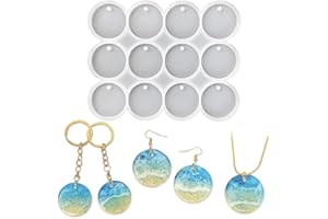 RESINWORLD 12-Cavity 1.37'' Shiny Flat Circle Silicone Mold with Hole, Pendant/Earrings/Round Keychain Mold, Pet Tag Resin Casting Mold