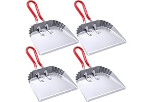 Uiifan 4 Pcs Industrial Metal Dustpans 12" Heavy Duty Dust Pan with Handle Commercial Dustpan Wide Scooper Dust and Debris Sweeping Tool Precision Edge Rubber Grip Loop Handle(Silver)