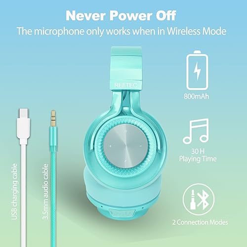 ブルートゥースヘッドホン Reetec Bluetooth Wireless Foldable Stereo Headphone with Microphone Over-ear V4.0 Headsets Earphones for iPhone iPad REETEC Wireless Bluetooth Headphones Over Ear - [7 LED Lights
