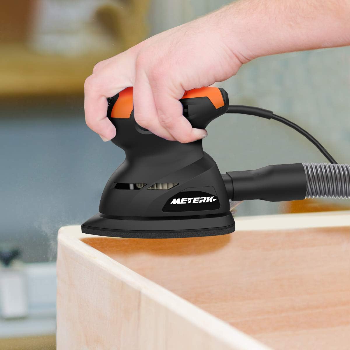 Mouse Detail Sander, Meterk Random Orbital Sander 125W 13500RPM Sander with 16PCS Sandpapers Dust Collection Port, Wall Putty Polishing Machines Sander for Home Decoration and DIY Working - - 