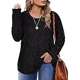 RITERA Plus Size Tops for Women Long Sleeve Sparkly Sweaters Knit Pullovers Crewneck Jumper Tops Tunic Shirts XL-5XL