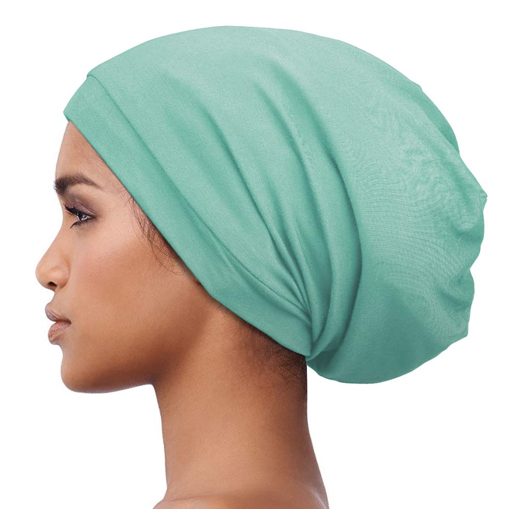 Alnorm New Classic Satin Slouchy Cap Soft Sleep Hats for Women Pine Green