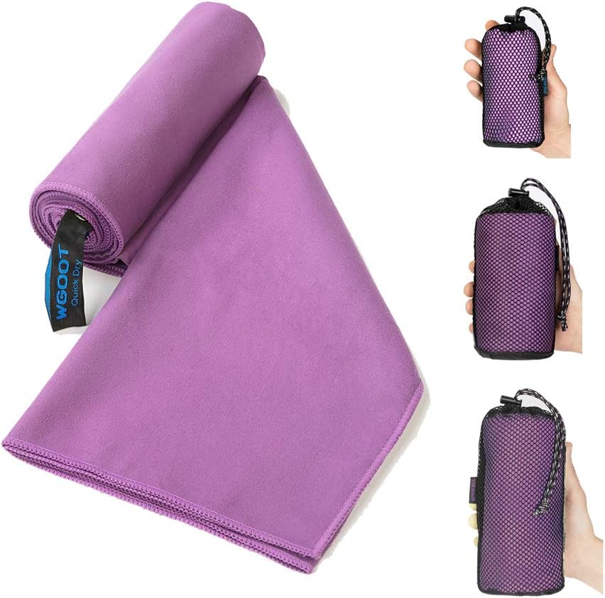 WGOOT Microfiber Yoga Towel,Fitness Towel,Super Absorbent,Lightweight,Ultra Compact &Quick Drying .Suitable for Backpacking,Beach,Sports,Travel,Camping,Gym,Purple 59"x29"