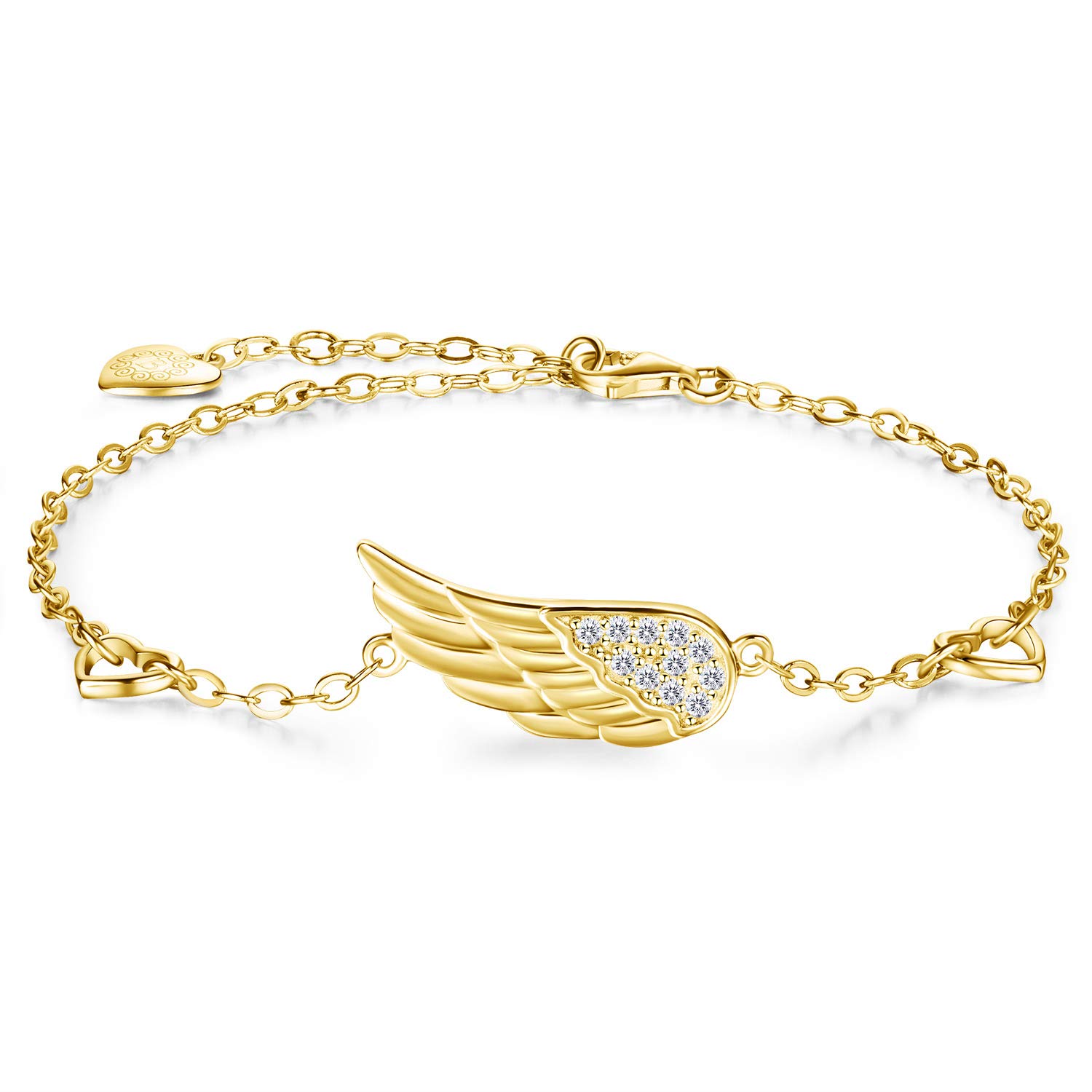 Billie Bijoux 925 Sterling Silver Women Angel Wing Adjustable Chain Bracelet Diamond White Gold Plated Bracelet Women Gift for Women Girls (c-gold)