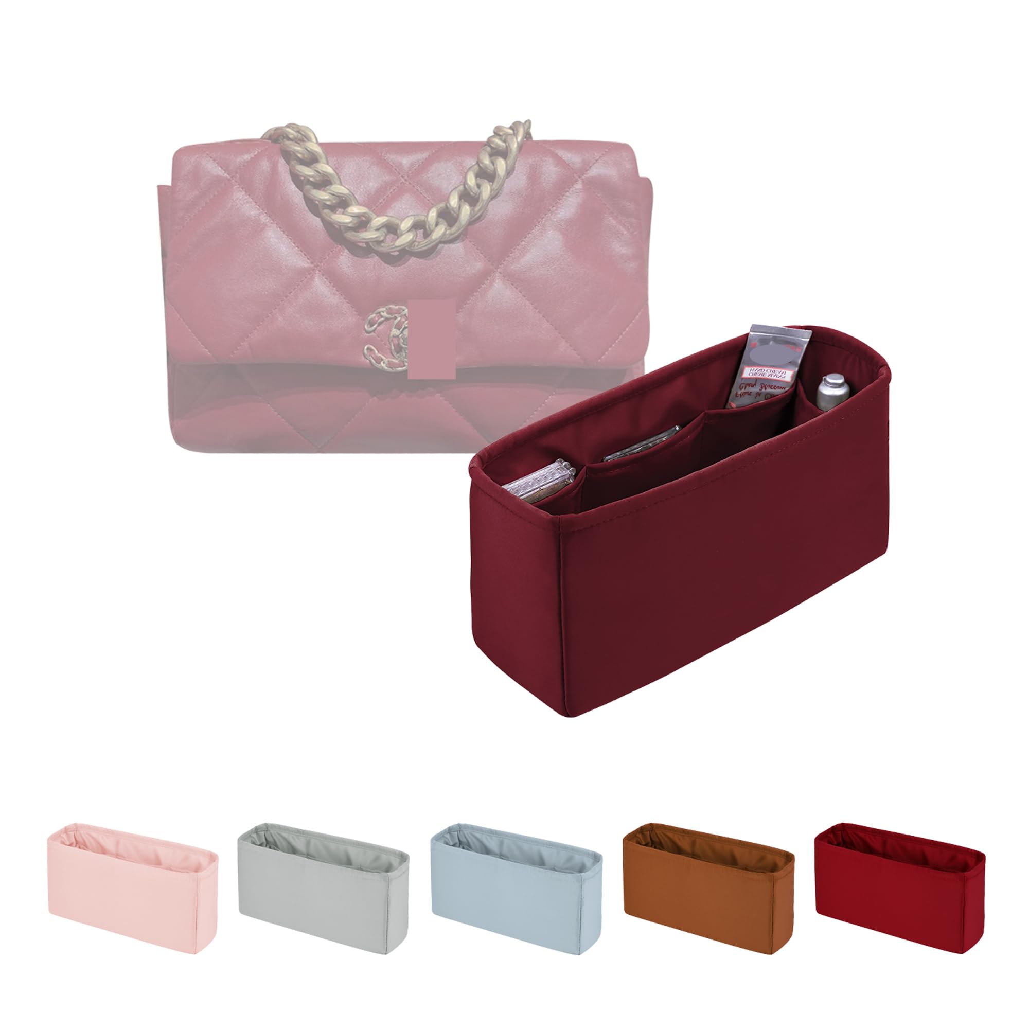 19 Jumbo Bag Organizer Silky Insert Bag Fits Chanel 19 Bags Lightweight Inner Bag Luxury Bag for Women (Rouge Grena, Jumbo30)