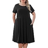 Nemidor Women's Round Neck Long Sleeve Casual Plus Size Fit and Flare Midi Dress with Pocket NEM169