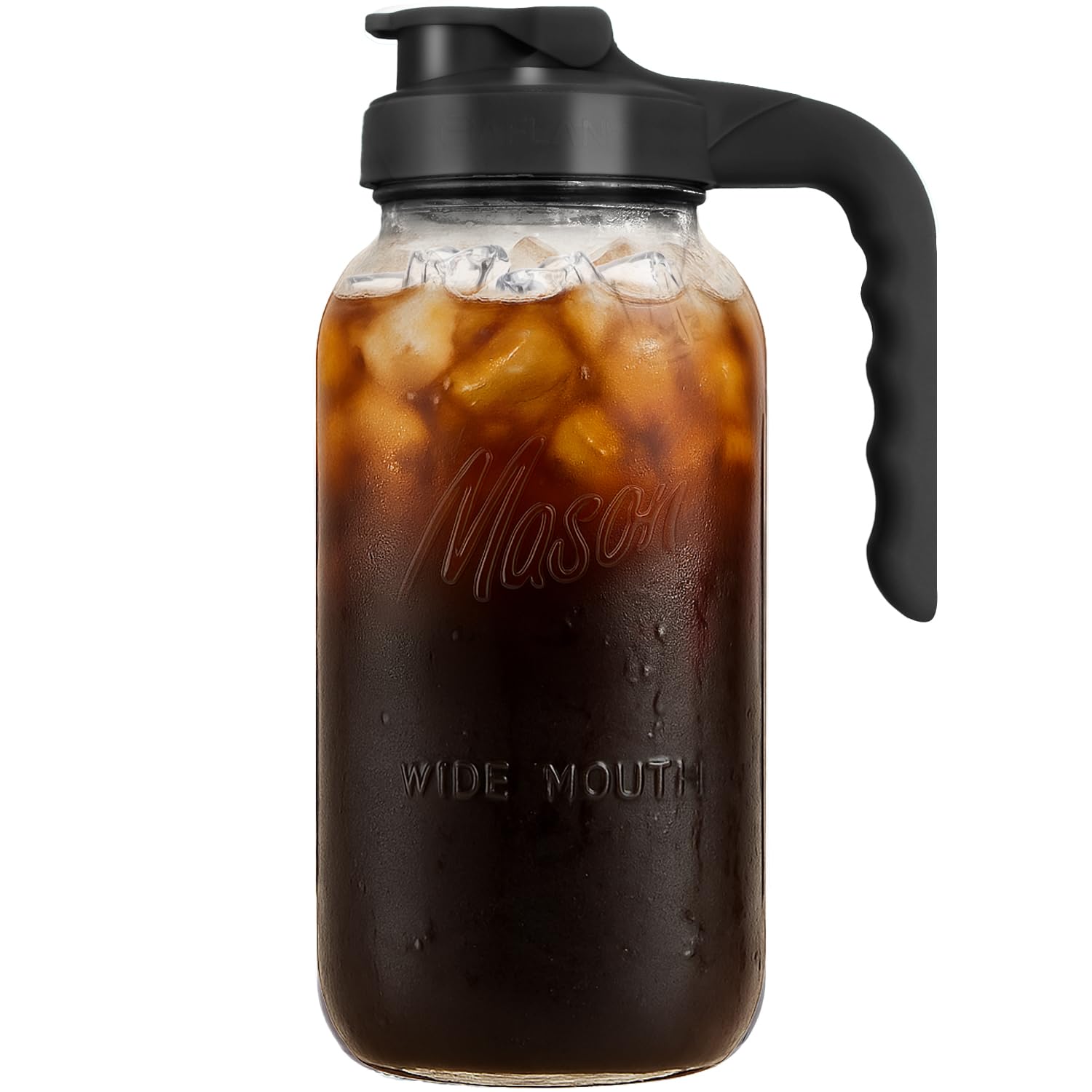 Photo 1 of ***(CAP IS BROKEN/ MINOR DAMAGE)***Mason Jar Pitcher - Airtight & Leakproof Glass Pitcher with Lid, Perfect for Breastmilk, Cold Brew Coffee, Sun Tea, Water & Drinks, 2 Quart (64 oz) Wide Mouth Mason Jar with Pour Spout Lid - Black