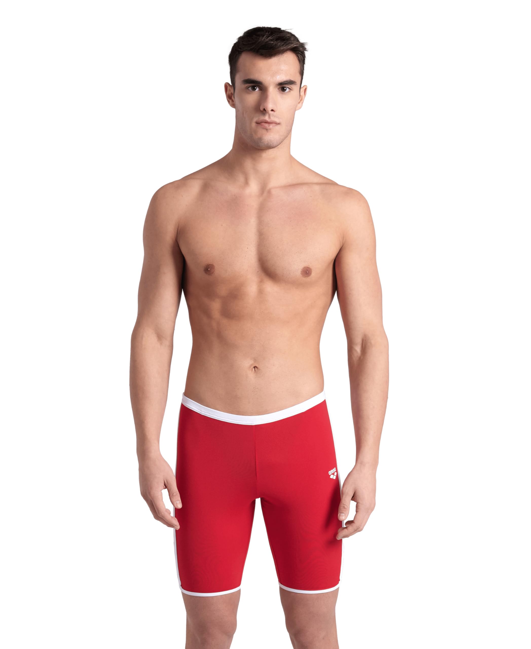 ARENA Men’s Icons Solid Swim Jammer MaxLife Athletic Swimwear Professional Training Swimsuit Trunks Knee Length Sports Bathing Suit, Red/White, US Size 38
