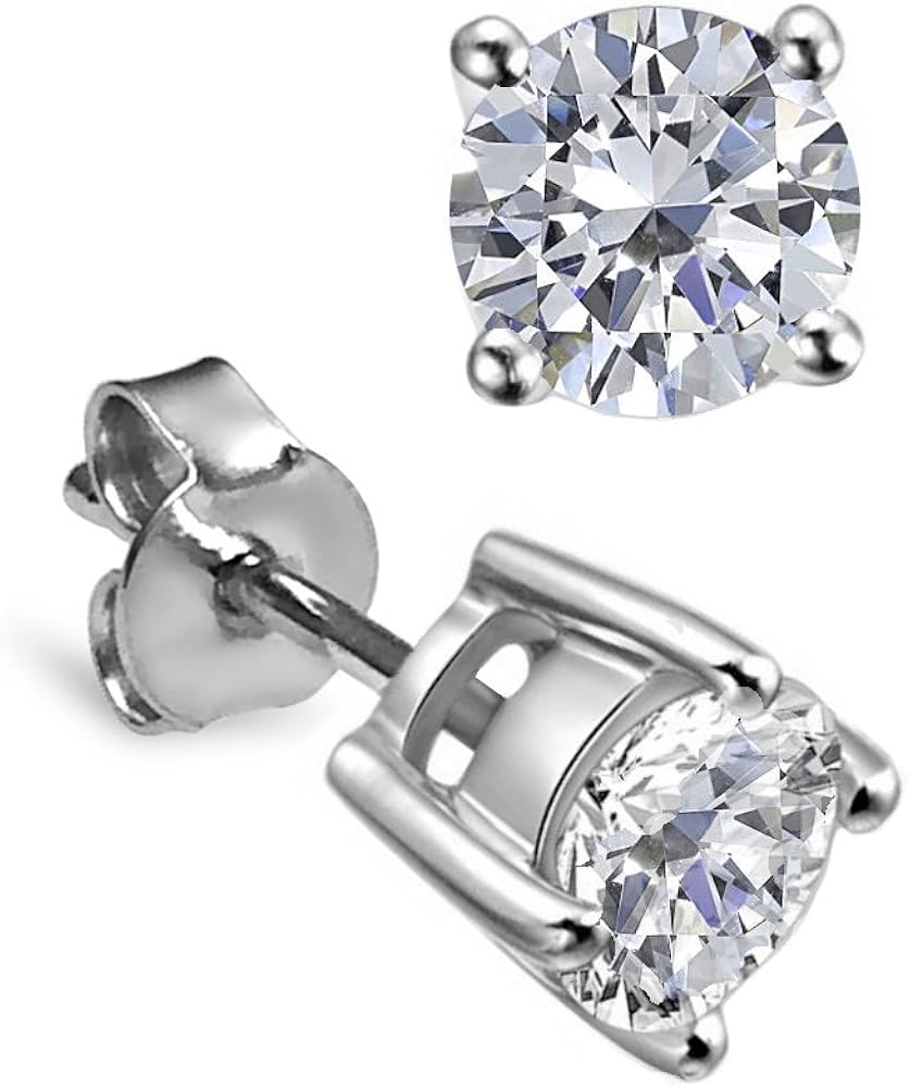 Diamond Stud Earrings, Sterling Silver with 5mm CZ, in a presentation