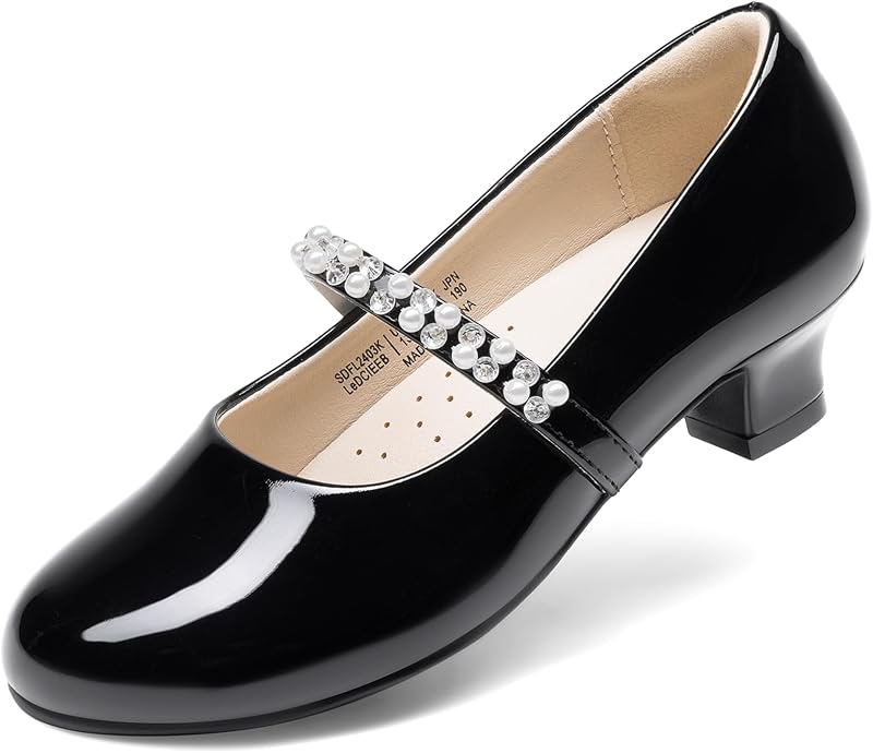 Mary Jane Strap Bambine e Ragazze Scarpe Basse Ballerine Principessa Scarpe pada Matrimonio,Size 28.5,Nero-Pat,SDFL2403K