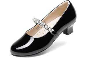 DREAM PAIRS Girls Dress Shoes Low Heels for Little Big Girl Mary Jane Shoes with Pearl Rhinestones Flower Girl Pumps Princess Wedding Party