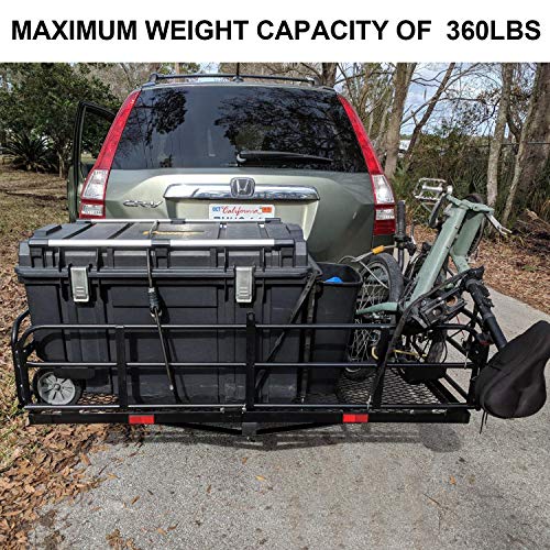 Rear Hitch Cargo Carrier Folding Basket with High Sides 2'' Receivers Rear Foldable Cargo Rack Luggage Basket Trailer Holder - Thumbnail 6