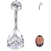 FUNLMO Belly Button Ring Titanium Belly Button Piercing 14g Belly Ring Internally Threaded Floating Navel Piercing Jewelry Waterdrop Cube Zirconia Opal Navel Ring 10mm