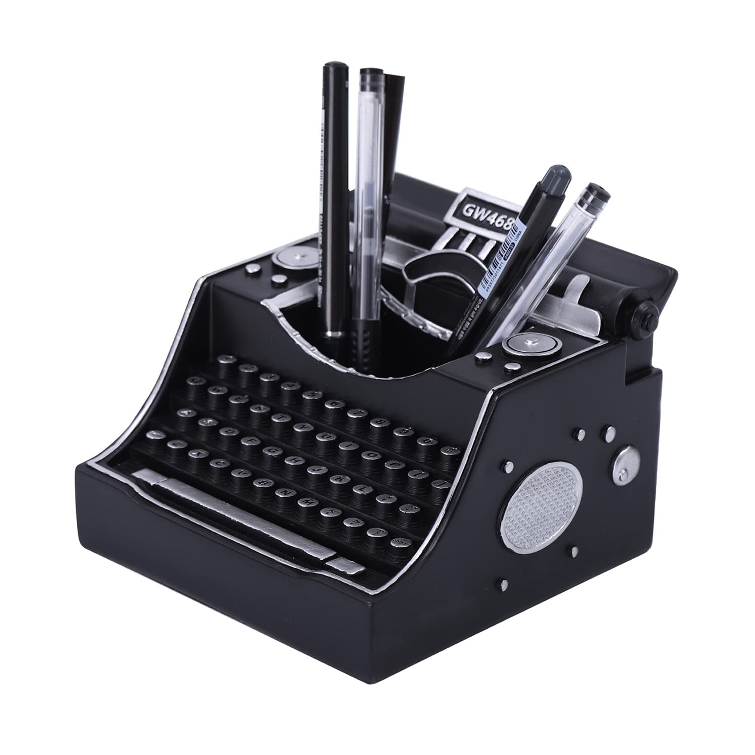 NCQIXIAO Vintage Typewriter Pencil Holder for Desk, Creative Pen Holder Organizer Cup for Office, School and Home (Black)