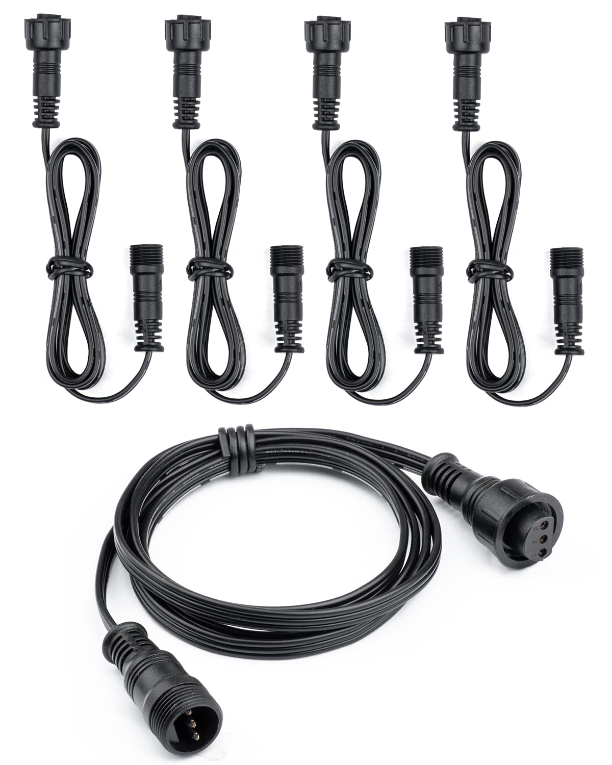 HIBOITEC 3 pin 1m IP67 Waterproof Extension Cable 5 Pack, for Outdoor led decking Lights (ONLY for HIBOITEC Led Decking Lights with Remote Control & RGB Leds Decking Lighting