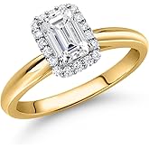 Gem Stone King 0.84 Cttw IGI Certified Lab Grown Diamond in 10K Yellow and White Gold Engagement Ring for Women | Emerald Cut Center Diamond 0.70 Ct | E-F Color | VS1-VS2 Clarity