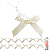 60 PCS 3 Inch Ivory White Twist Tie Bows for Treat Bags, Twist Ties with Bows, Satin Twist Tie Bows for Cake Pop, Pretied Bows with Twist Ties, Bow Ties for Gift Bags, Cookie Bags, Popcorn Bags