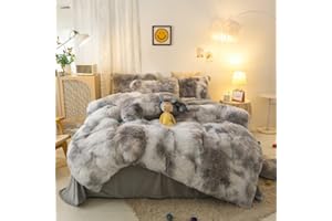 chovy Kids Girls Faux Fur Black White Gray Comforter Sets Twin/Full - 3PC Bed Set Soft Warm Comfortable Rabbit Plush Velvet Flannel Fluffy Fuzzy Bedding（Comforter x 1 Pillowcases x 2）