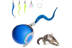 KANUOC 2025 New Upgrade Speedy Tail Cat Toy, Smart Interactive Pet Toys Comes with 4 Tails, Reinforced Version of The Cat Toys Balls, Two Speed Adjustment (Blue)